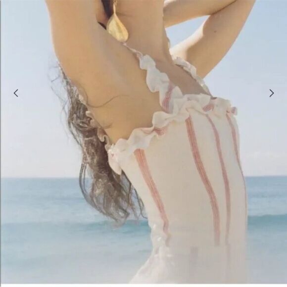 Reformation Lavender Midi Dress Sleeveless White Red Stripe 100% Linen Sz 6 NWT - Picture 3 of 14